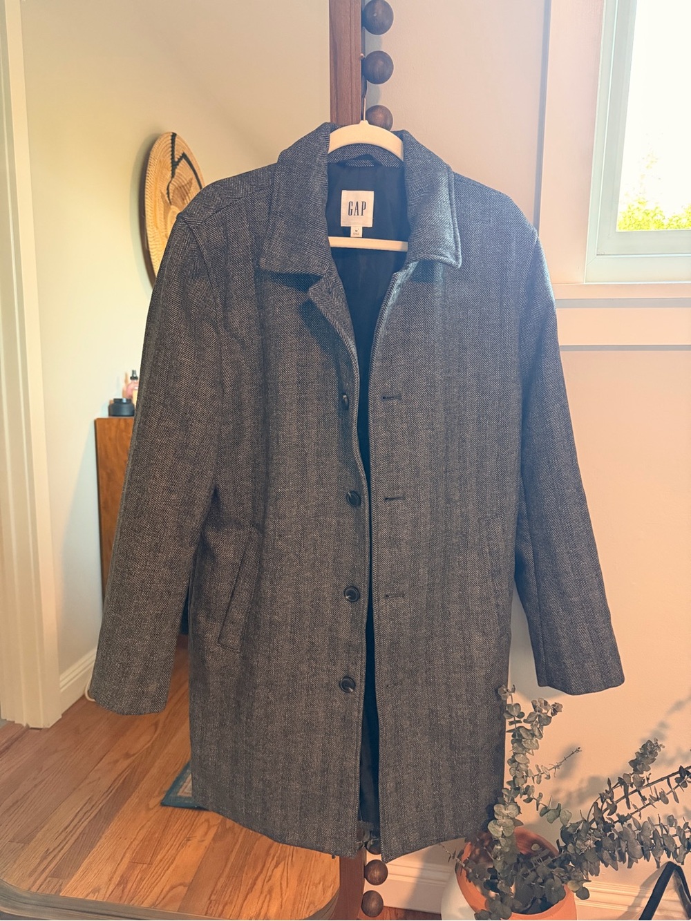 GAP Gray Herringbone Wool-Blend Coat